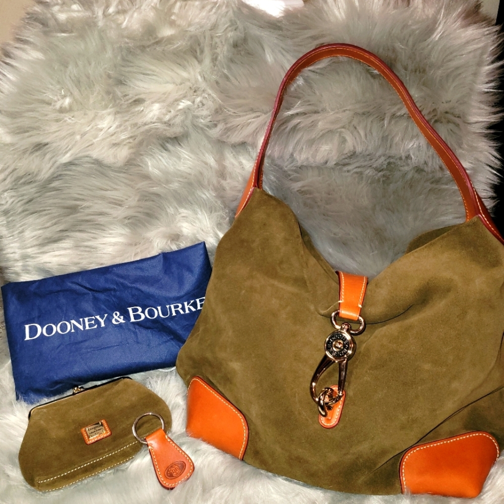 DOONEY AND BOURKE Suede Leather Shoulder Bag with Matching Coin Purse & Key Fob